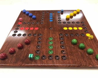 Deluxe FOUR Player Stained Solid Cherry Wahoo Game Board