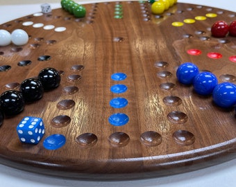 20” Round - 6/4 Player - Two Sided Solid Walnut - Aggravation Board