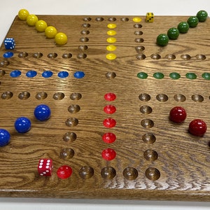Five Marble - Four Player 18&quot; Solid Oak Deluxe Aggravation Game Board