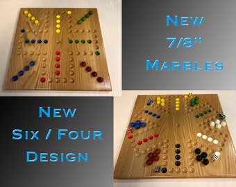 SIX and FOUR Player Deluxe 18"X18" - 7/8" Marbles - Oak Aggravation Game Board