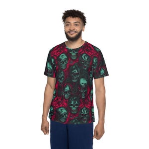 Gothic Skull Print Herren Jersey: Halloween-Grafik-T-Shirt
