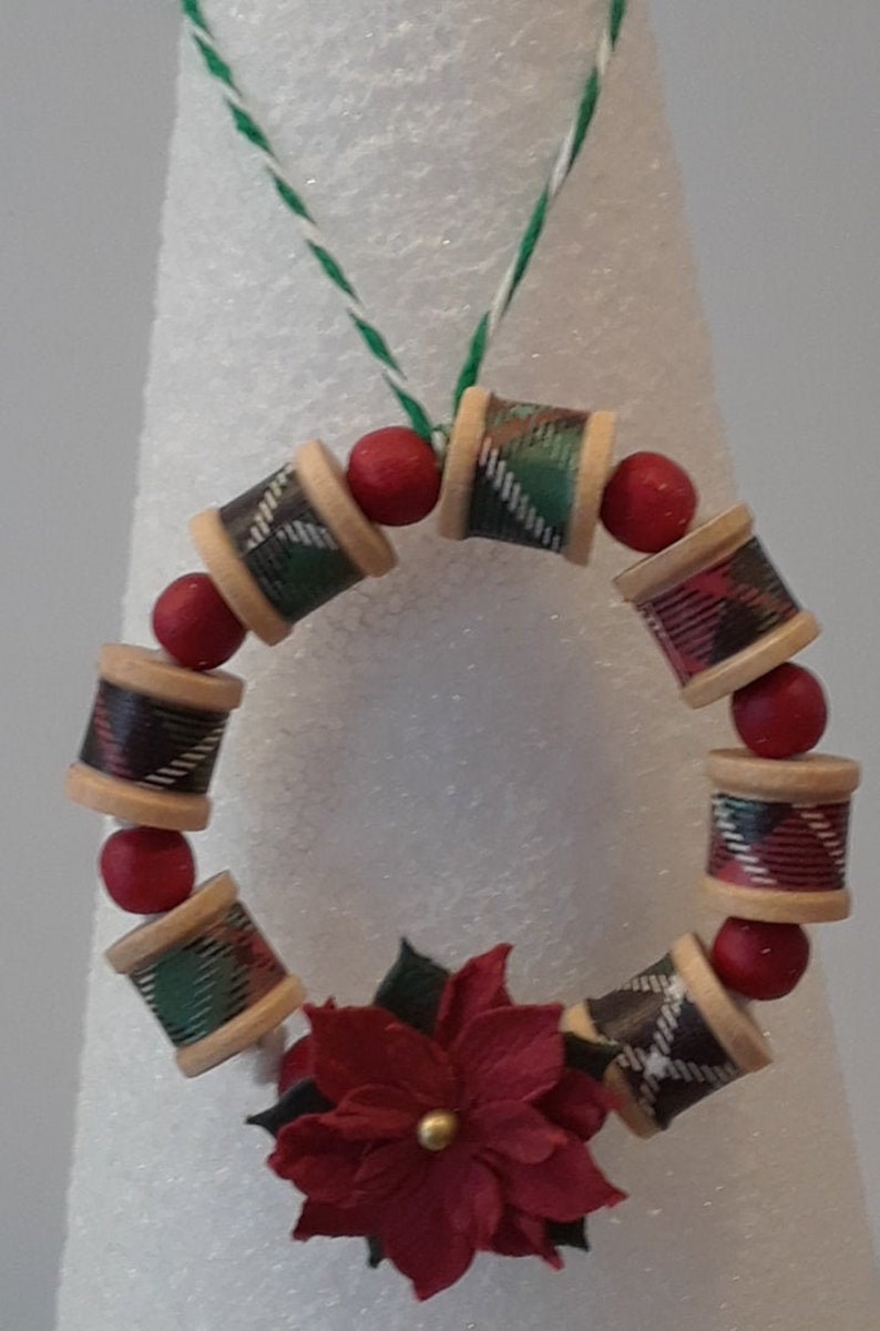 Wooden Spool Christmas Wreath Ornament/_Ready to Ship