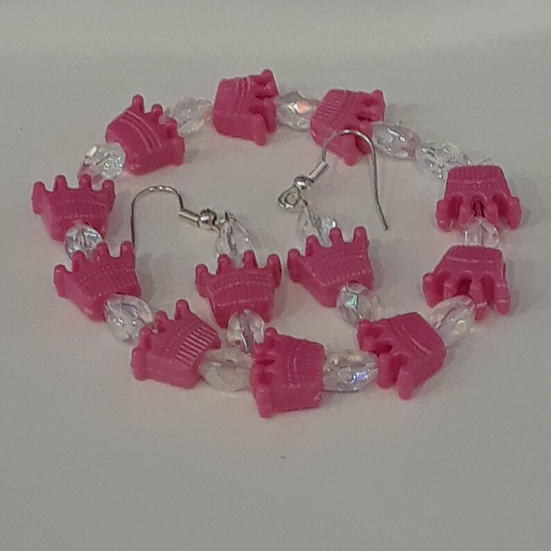 PRINCESS/_Little Girls Bracelet and Earrings/_Purple Crown/_Sequin Bead/_Ready to Ship