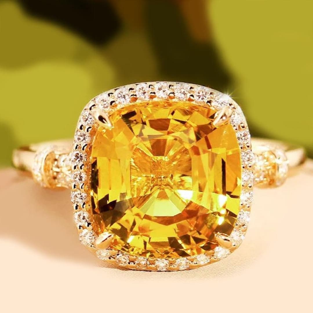 Cushion Lab-created Yellow Citrine Diamond Mm Women
