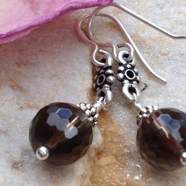 Natural Gemstone Dangles-Smokey Quartz Jewelry-Long Crystal Earrings-Anniversary Gift for Her