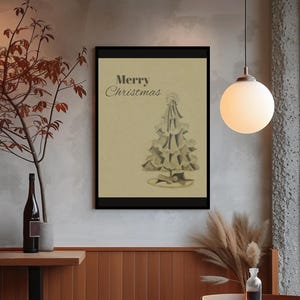 Vintage Merry Christmas Wall Art | Minimalist Christmas Tree Printable | Retro Holiday Digital Download | Festive Seasonal Decor | Xmas Gift