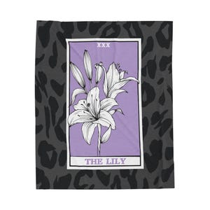 The Lily Card Velveteen Plush Blanket | Tarot Throw for Home, Gift for Friends, Soft Fleece Blanket, Self-Care Item