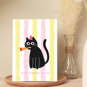 Birthday card with black cat - Funny Happy Birthday card - Cat greeting card - Animal motifs birthday card - Digital download