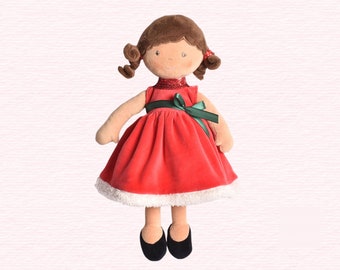 Personalized Soft Doll with Red Velveteen Dress | Personalized Valentine Doll | Valentine Doll for Girls| Personalized Valentine Rag Doll