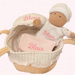 Personalized Soft Baby Doll with Carrier  Personalized  Baby Doll Personalized Newborn Gift Personalized Baptism Gift Custom Plush Doll