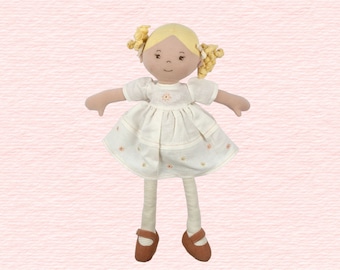 Personalized Cloth Blonde Doll In Cream Dress| Baby's First Doll | Doll for Baby Girl | Rag Doll |Priscilla Doll