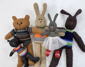 Stuffed Bunny and Bear -  Upcycled Sweaters and Fleece - PDF Sewing Pattern  - INSTANT DOWNLOAD