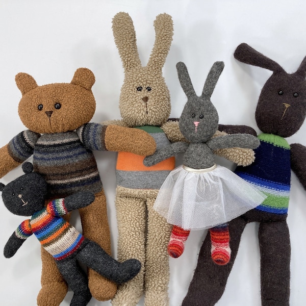Stuffed Bunny and Bear -  Upcycled Sweaters and Fleece - PDF Sewing Pattern  - INSTANT DOWNLOAD