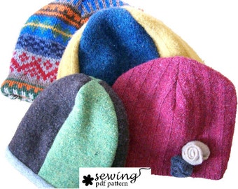 Upcycled Hat PDF Pattern - INSTANT DOWNLOAD - (2 or 4 panel design) baby to adult sizes