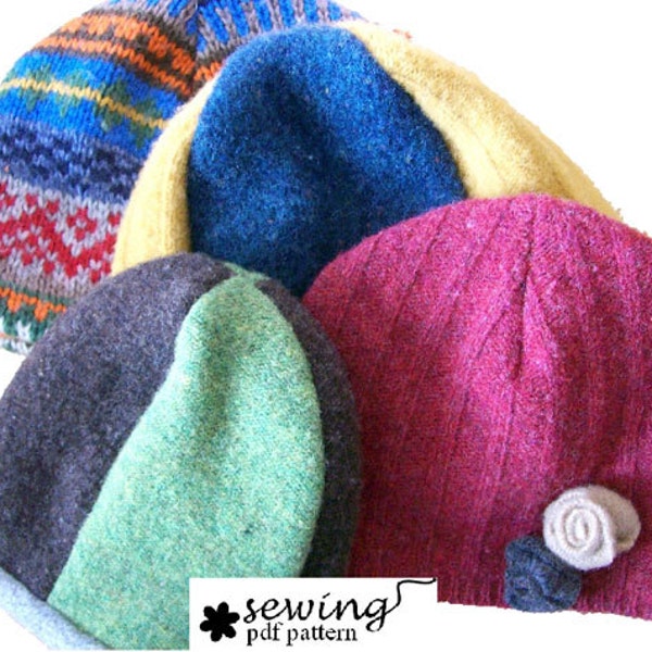 Upcycled Hat PDF Pattern - INSTANT DOWNLOAD - (conception de 2 ou 4 panneaux) bébé aux tailles adultes