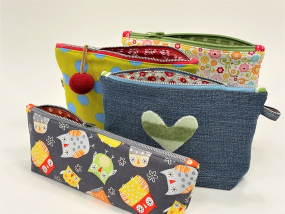 Small/Zipper Bag/Pouch/In Sewing Print/Zipper Box Bottom Bag/Pouch/project  bag/pouch/