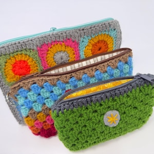 Granny Stitch Crochet Zipper Pouch PDF Pattern and Video Tutorials - Lining and Zipper Application - Instant PDF Download