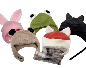 Fleece Animal Beanie / PDF Sewing Pattern / Bunny, Frog, Bear, Cat & Frog / Sizes Infant - Adult Large (7 sizes)