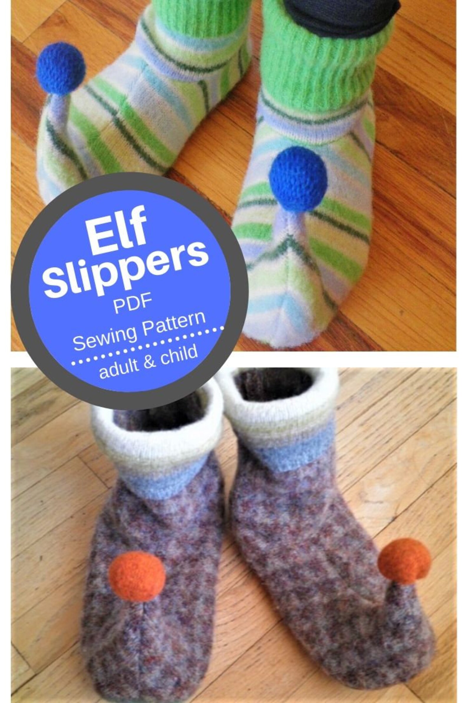 Adult Elf Slippers PDF Pattern Womens size 2 to Mens size 10 Etsy France