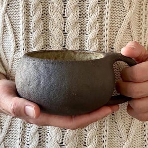 Ceramic Coffee Mug 300ml 10oz, Dark Brown Stoneware, Wabi Sabi Handmade Pottery, Rustic Minimalist Cup