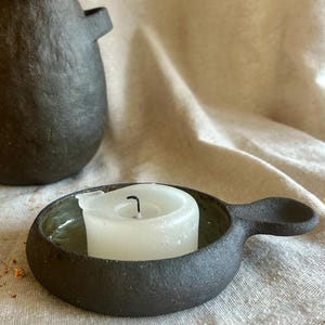 Made to order - Handmade Ceramic Candle Holder with Handle, Rustic Tealight Holder, Wabi Sabi Candle Dish, Minimalist Home Decor