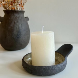 Handmade Rustic Clay Candle Holder with Handle, Wabi Sabi Home Decor