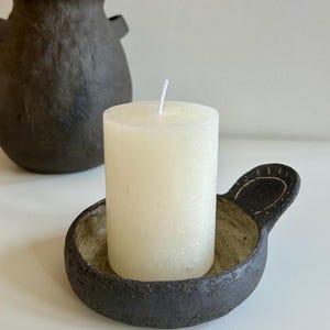 Made to order - Handmade Ceramic Candle Plate with Handle | Mishima Pottery