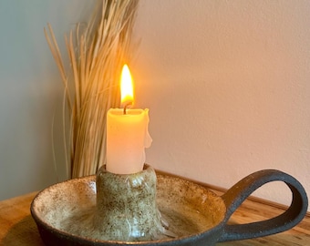 Handmade Ceramic Candle Holder, Rustic Stoneware for Taper Candle , Earthy Wabi Sabi Decor, Pottery Chamberstick