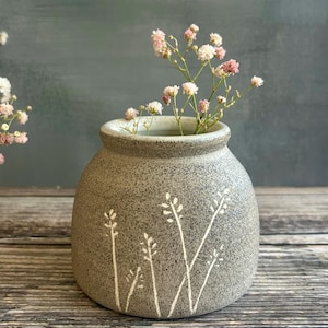 Handcrafted Mini Vase with Mishima Botanical Pattern - Charming Rustic Pottery Gift for Dried Flowers