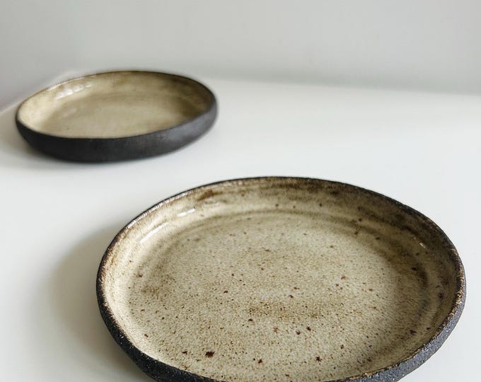 Handmade Small Oval Ceramic Plate, Wabi-Sabi Pottery Dish, Rustic Organic Mini Snack Plate, Earthy Trinket Japanese Style