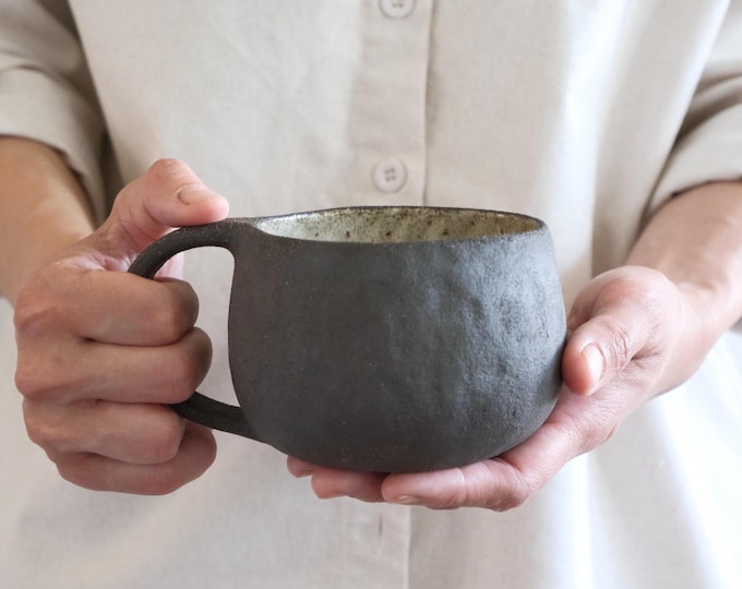 Handmade Ceramic Mug 300ml, Wabi Sabi Stoneware Coffee Cup, Earthy Rustic Pottery, Minimalist Japanese Style,  Artisan Gift