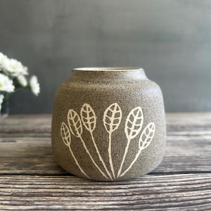 Handmade Ceramic Bud Vase: Rustic Stoneware with Mishima Leaf Design