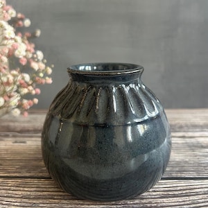 Small Dark Blue Ceramic Bud Vase - Unique Handmade Gift for Dried or Fresh Flowers, Rustic Home Decor Gift for Her