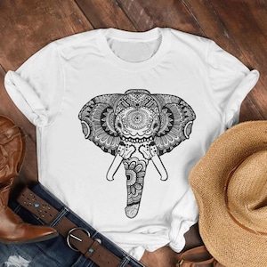 Elephant Shirt, Elephant Mandala Shirt, Zoo Animal Shirt, Good Fortune Animal Shirt, Gift for Animal Lovers, Jersey Short Sleeve Tee