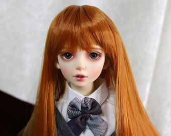 1/4 6-7" BJD doll wig MSD Copper Carrot Red Straight Hair with bangs JR-206