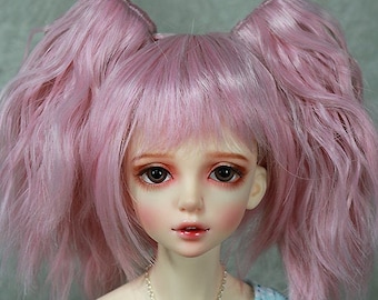 1/4 6-7" BJD doll wig MSD Pink Wavy Hair with removable pigtails fairyland unoa slim mini JR-95