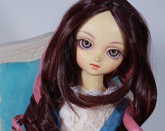 1/3 9-10" BJD doll wig SD Curly Long No Bangs Two Toned Brown and Pink Hair dollfie JR-54
