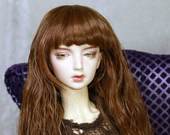 1/4 1/3 7-8" BJD doll wig MSD Sd Brown wavy wig with bangs hair JR-166