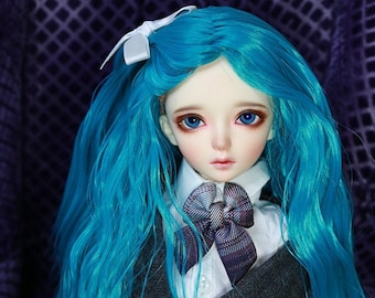 1/4 6-7" BJD doll wig MSD Aqua Green Blue wavy with no bangs hair fairyland unoa slim mini JR-173