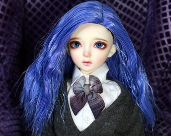 1/4 6-7" BJD doll wig MSD Blue Purple Blend wavy no bangs hair fairyland unoa slim mini JR-169