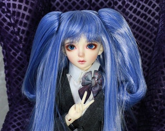 1/4 6-7" BJD doll wig MSD Blue Blend Straight Pigtails hair fairyland unoa slim mini JR-174