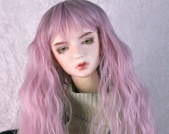 1/4 1/3 7-8" BJD doll wig MSD Sd Long wavy pink with bangs hair JR-182