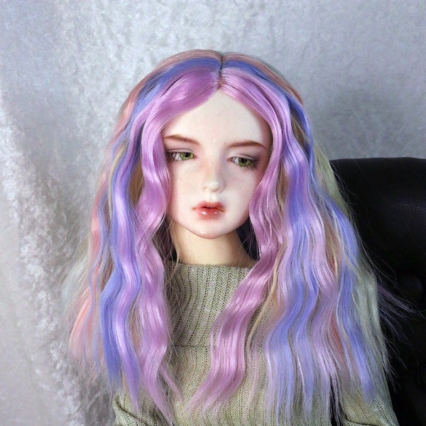 1/4 1/3 7-8" BJD doll wig MSD Sd pastel multi color wavy medium length hair JR-185