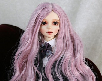 1/4 6-7" BJD doll wig MSD Pink Long Wavy Curly hair with no bangs JR-207