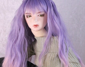 1/4 1/3 7-8" BJD doll wig MSD Sd Purple to pink long wavy with bangs hair JR-188