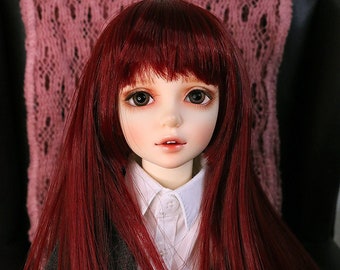 1/4 6-7" BJD doll wig MSD fairyland unoa slim mini wine red straight with bangs hair JR-192