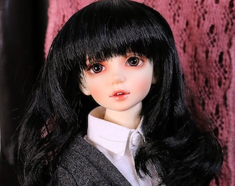 1/4 6-7" BJD doll wig MSD fairyland unoa slim mini black curly hair with bangs mJR-193