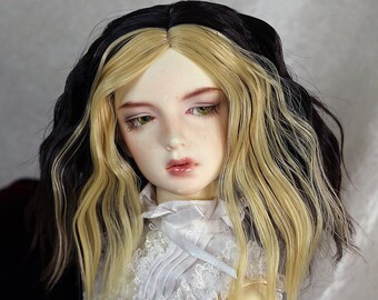 1/4 1/3 7-8" BJD doll wig MSD Sd Short Dark Black Brown Blond Streaks wavy hair JR-200