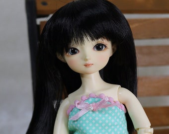 Tiny 5-6" BJD doll wig tonner straight black hair with bangs pukifee JR-208