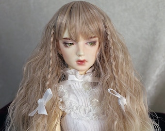 1/4 1/3 7-8" BJD doll wig MSD Sd long wavy blond ombre gradient hair with braids and bangs JR-197